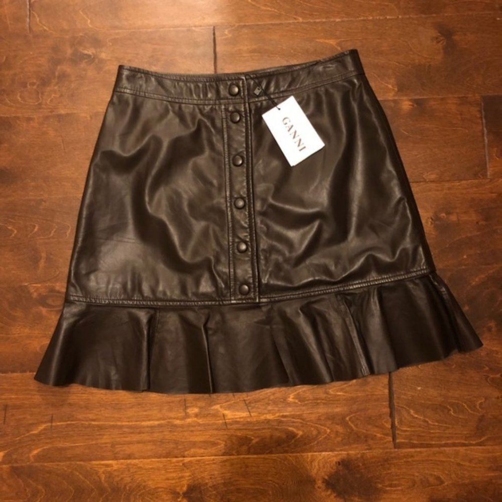 GANNI brown leather skirt sz 38/S